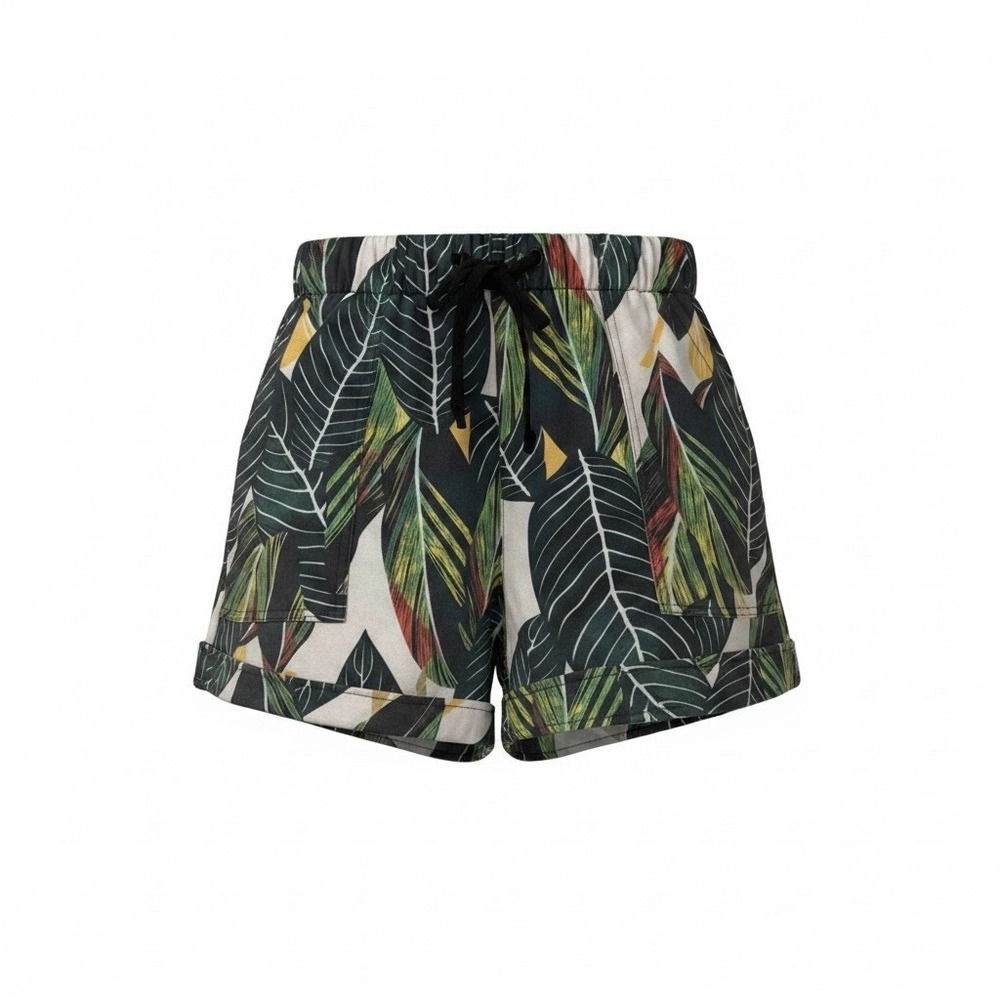 Unbranded Tropical Floral Print Shorts Womens M Elastic Waist High Rise Pocket